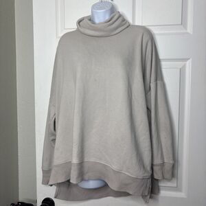 Aerie L Oversized Cowl Neck Lightweight Sweatshirt Tunic Taupe Beige